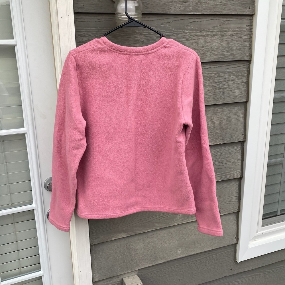 L.L.Bean Pink Fleece V Neck Long Sleeve Pullover Sweater Women's Size M - Picture 5 of 8